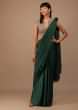 Green Milano Satin Saree With V Neck Embroidered Crop Top