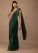 Green Milano Satin Saree With V Neck Embroidered Crop Top