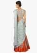 Grey and orange saree lehenga with blue lycra preattached dupatta with pleated pallo