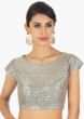 Grey and orange saree lehenga with blue lycra preattached dupatta with pleated pallo