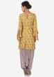 Grey and yellow printed suit adorn in moti with fancy pants only on Kalki