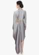 Grey asymmetric tunic with patch work on the waist along with pleats