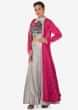Grey Embroidered Crop Top Blouse And Skirt Matched With Pink Long Jacket Online - Kalki Fashion