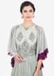 Grey georgette suit with embroidered net bodice and flared sleeves