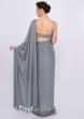 Grey Half And Half Saree In Shimmer Lycra And Embroidered Net Online - Kalki Fashion