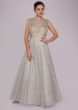Grey organza anarkali gown with embroidered bodice