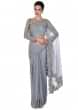 Grey saree matched with embellished blouse only on Kalki