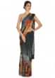 Grey shaded saree in abstract print with contrast blouse only on Kalki