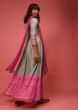 Grey And Magenta Ombre Anarkali Suit In Cotton Silk With Bandhani Design And Gotta Patti Embroidered Placket  