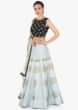 Grey blue lehenga in raw silk with zari lace with velvet blouse