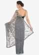 Grey half and half saree in zari and sequin embroidered net