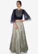 Grey lehenga in brocade silk with navy blue top in cut dana embroidery only on Kalki