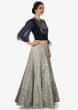 Grey lehenga in brocade silk with navy blue top in cut dana embroidery only on Kalki
