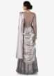 Grey net pre-stitched gown saree featuring the resham and cut dana work only on Kalki