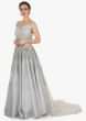 Grey Off Shoulder Gown In Sequin Net Highlighted In 3D Flower Embroidery Online - Kalki Fashion