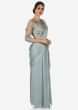 Grey satin pre-stitched saree with embellished blouse on 3D flowers only on Kalki