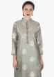 Grey straight suit adorn in foil print and zardosi embroidered placket only on Kalki