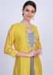 Greyish Blue Tunic Dress In Georgette With Yellow Attached Top Layer Online - Kalki Fashion
