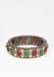Gunmetal Grey Bangle Studded In Red, Green And White Semi Precious Stones 