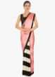 Half and half satin saree in pink and black and white stripes 