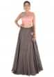 Hand embroidered Charcoal grey lehenga with light pink blouse