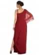Hand embroidered Wine colour one sided cape dress