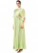 Green Dress With Overlapped Yoke Pleated And Hand Embroidery Online - Kalki Fashion