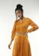 Honey Yellow Jumpsuit In Satin Blend With Bandhani Print All Over And An Overlapping Pleated Bodice With A Mirror Belt  