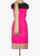 Hot pink crepe satin unstitched suit with a raw silk hem only on Kalki