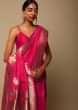 Hot Pink Saree In Art Handloom Silk With Golden And Silver Woven Floral Buttis And Unstitched Blouse  