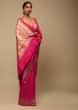 Hot Pink Saree In Art Handloom Silk With Woven Floral Buttis, Paisley Motifs On The Pallu And Unstitched Blouse  