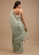 Ice Blue Saree In Dola Silk With Lurex Woven Geometric Jaal And Unstitched Lucknowi Blouse