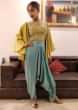 Muted Gold Heavy Satin Top And Blue Mul Cotton Dhoti Pants Set Online - Kalki Fashion