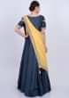Indigo blue taffeta silk anarkali dress with yellow prestitched dupatta only on Kalki