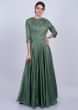 Jade green long cotton silk anarkali dress with matching embroidered dupatta only on Kalki