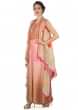Jumpsuit in light brown and peach matched with printed long jacket only on Kalki