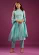 Kalki Aqua Blue Pant Suit In Organza With Embroidery