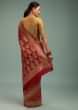 Kalki Authentic Chili Pepper Red Saree In Georgette With Bandhani Handwoven Floral Brocade Work