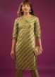 Kalki Cedar Green Palazzo Suit Set In Banarasi Dola Silk With Brocade Weave