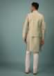 Kalki Celadon Tint Green Bandi Jacket Set In Silk With Pink & White Cross Stitch Embroidery