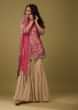 Kalki Festive Confetti Pink Sharara Suit Set In Silk With Floral Print And Embroidery