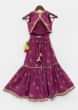 Kalki Festive Purple Sharara Top Set For Girls Printed & Embroidered In Cotton