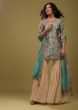 Kalki Festive Turquoise Blue Sharara Suit Set In Silk With Floral Print And Embroidery