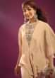 Kalki Mellow Buff Beige Poncho Top With Trouser Pants In Crepe With Embroidery