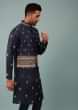 Kalki Twilight Blue Bandi Jacket Set In Raw Silk With Floral Butti & Aari Embroidery