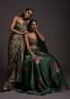 Laurel Green Ready Pleated Saree In Milano Satin With Floral Print And Sequin Frill On The Hem  
