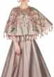 Lavender Grey Gown In Dupion Silk With Resham Embroidered Cape Online - Kalki Fashion