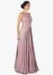 Lavender satin gown with sheer net yoke at the waist