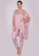 Lavender satin kaftan top adorn in moti and cut dana  paired with matching bottoms 