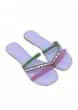 Lavender Flats With Embroidery In Green Pink Beads With Rhinestones